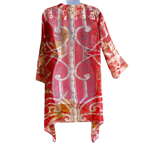 Citron Santa Monica Red Kimono Single Frog Closure Sharkbite Hemline Asian Lite - Picture 3 of 6